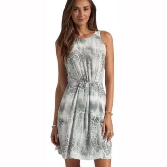 Rebecca Taylor Grey and White Silk Leopard Print Dress - Picture 1 of 8